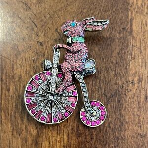 Pink and Silver Rabbit Brooch